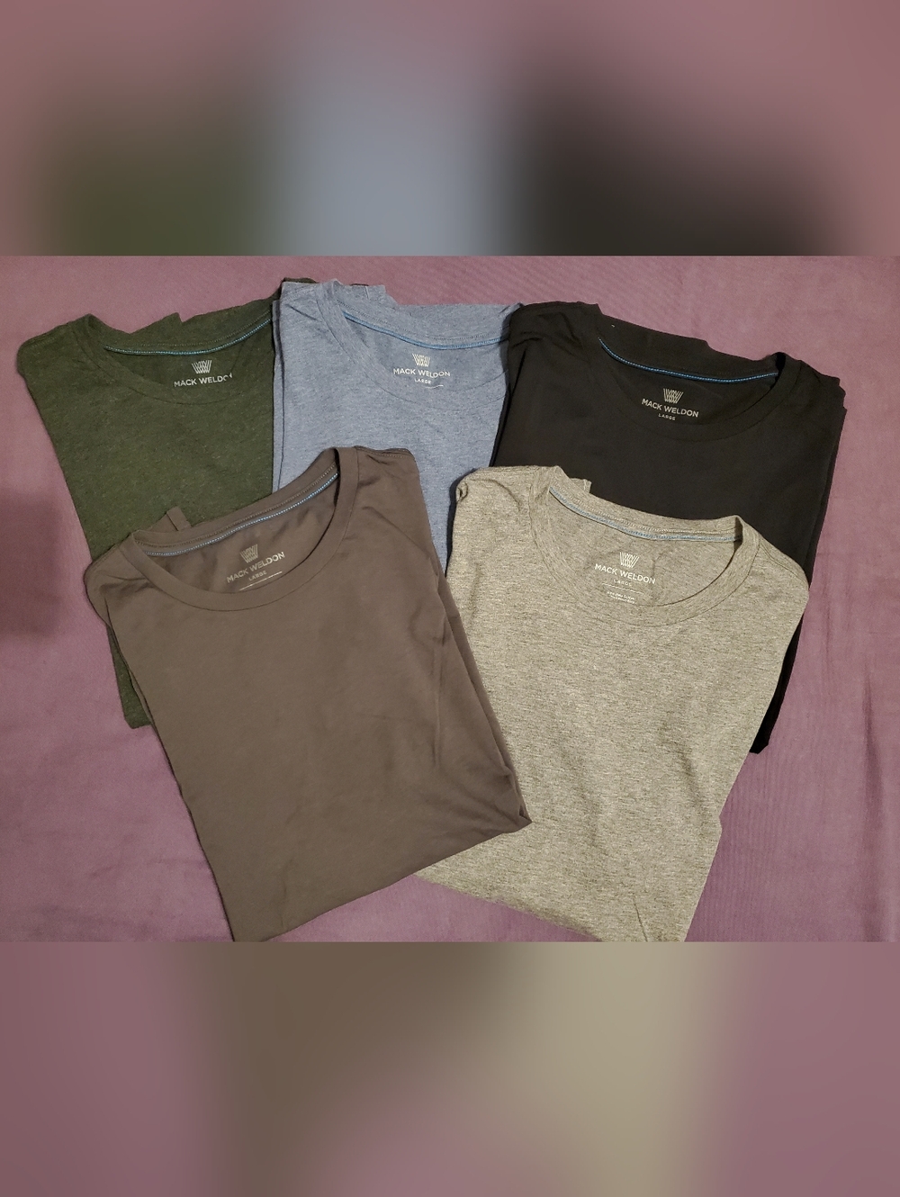 Mack Weldon Crew Neck Slim Fit Tees. Lot of five. 100% Pima Cotton. Size L.